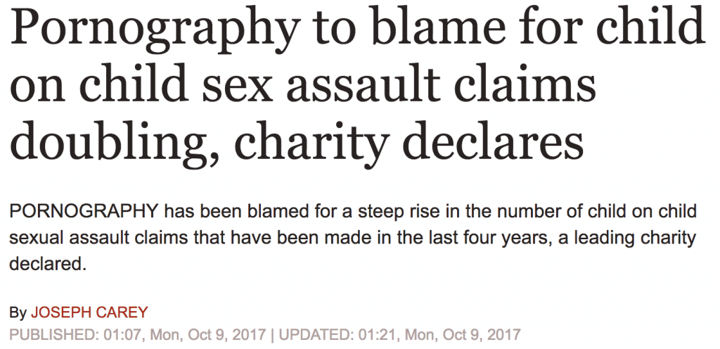 Pornography to blame for child on child sex assault claims doubling, charity declares