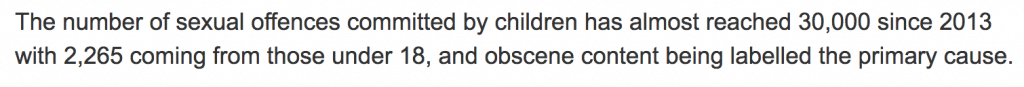 text 1 for Pornography to blame for child on child sex assault claims doubling, charity declares